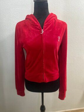 Juicy Couture Coco Red Velour Hooded Jacket Size Small